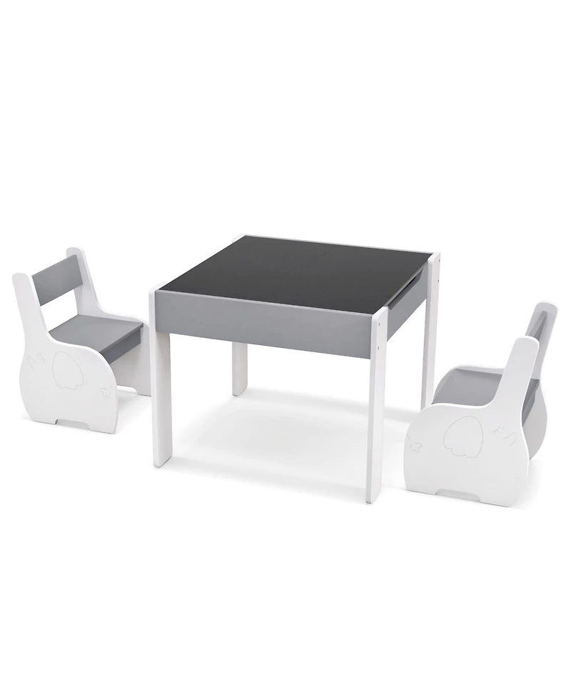 Gouun 4-in-1 Wooden Activity Kids Table and Chairs with Storage Detachable Blackboard