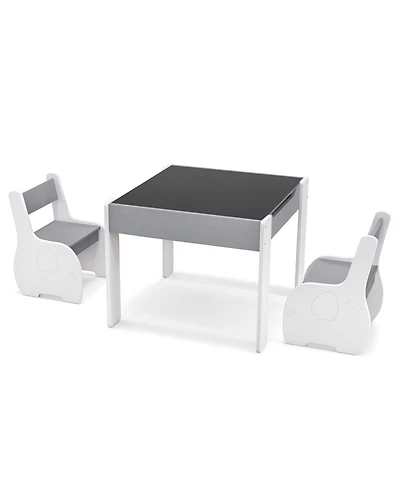Gouun 4-in-1 Wooden Activity Kids Table and Chairs with Storage Detachable Blackboard