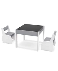 Gouun 4-in-1 Wooden Activity Kids Table and Chairs with Storage Detachable Blackboard