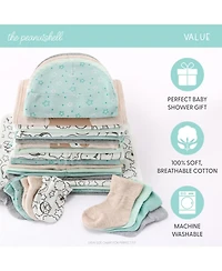 The Peanutshell Restful Basics Newborn Layette Set for Baby Boys and Girls, 30-Pieces, Green/Grey