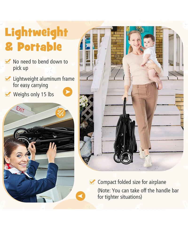 Gymax Portable Baby Stroller One-Hand Fold Pushchair W/ Aluminum Frame