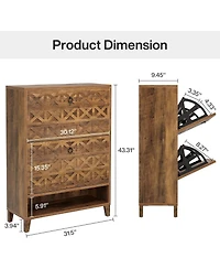 Tribesigns Shoe Cabinet with 2 Flip Drawers, Narrow Shoe Storage Organizer for Entryway, Wood Shoe Rack Cabinet with Wooden Legs Adjustable Shelves