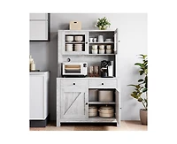 gaomon Kitchen Pantry Cabinet with Microwave Stand, Freestanding Hutch Cabinet with Buffet Cupboard