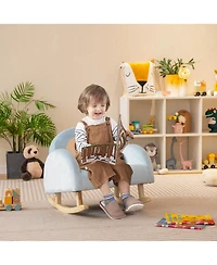 Gouun Toddler Rocking Chair with Solid Rubber Wood Frame Soft Velvet Cover
