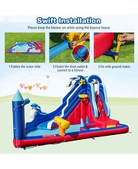 Gouun 6-In-1 Inflatable Water Park with Climbing Wall Splash Pool (Without Blower)