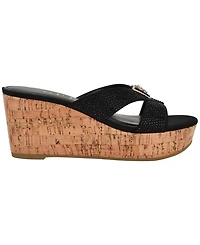 Guess Women's Lonaa Rhinestone Cork Platform Wedge Sandals