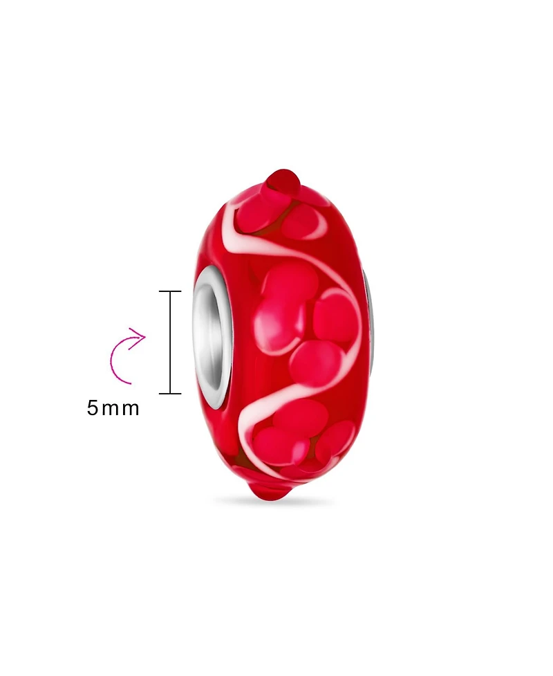 Bling Jewelry Murano Glass .925 Sterling Silver Core 3D Lamp work Floral Blue Green Red and White Hibiscus Flower Spacer Charm Bead Fits European Brac