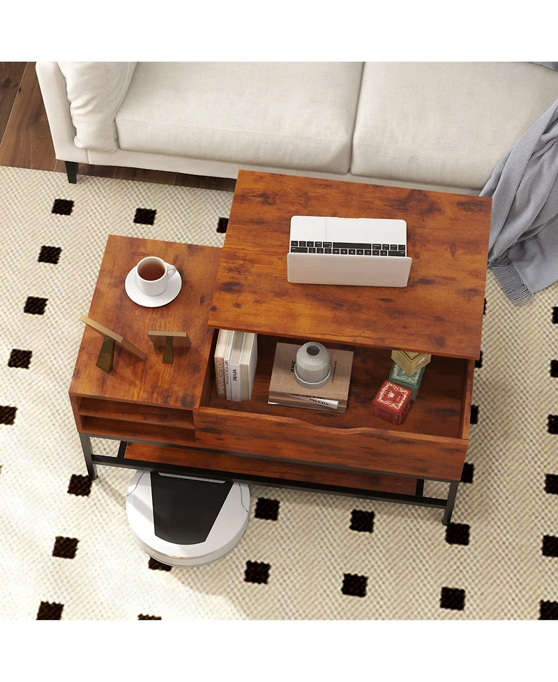 Gouun Lift Top Table with Hidden Compartment and Removable Storage Shelf