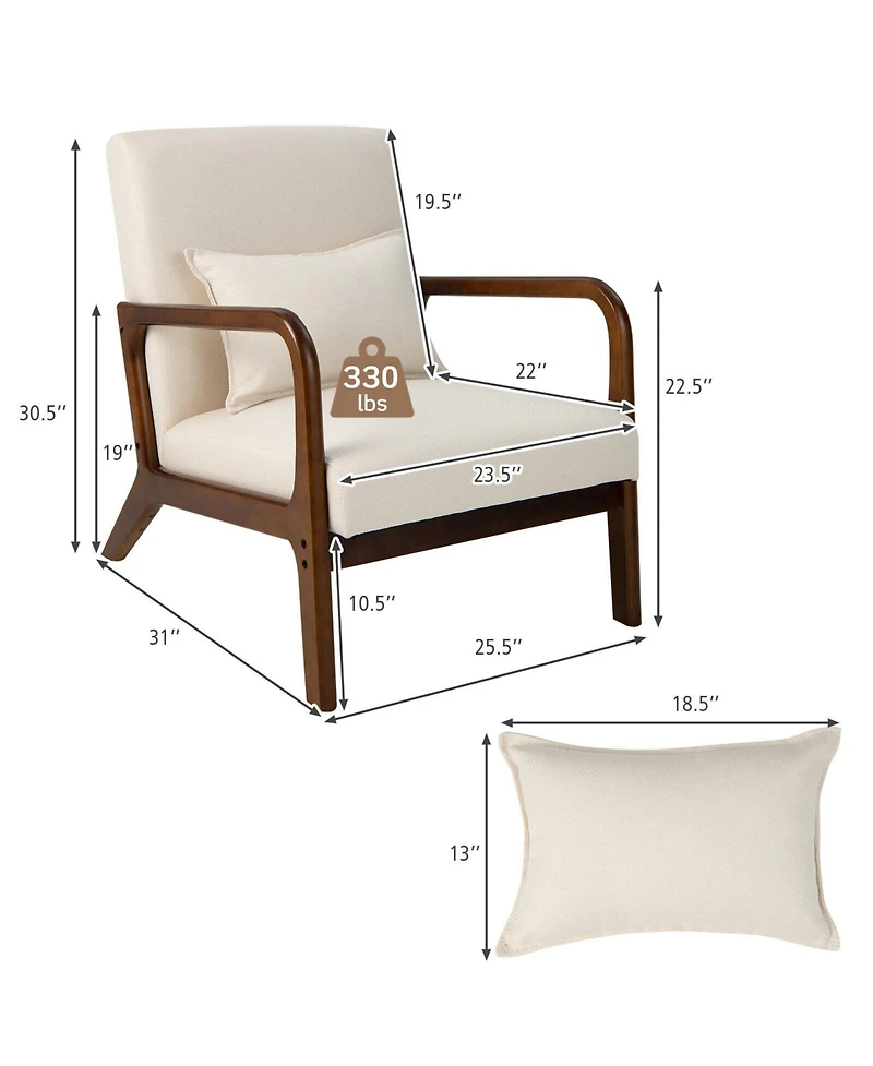 Gouun Modern Accent Chair with Rubber Wood Frame and Lumbar Pillow