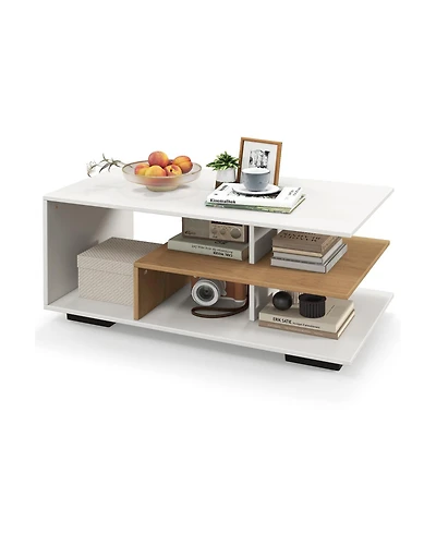 Gouun Rectangular Table with L-shaped Middle Shelf