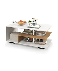 Gouun Rectangular Table with L-shaped Middle Shelf