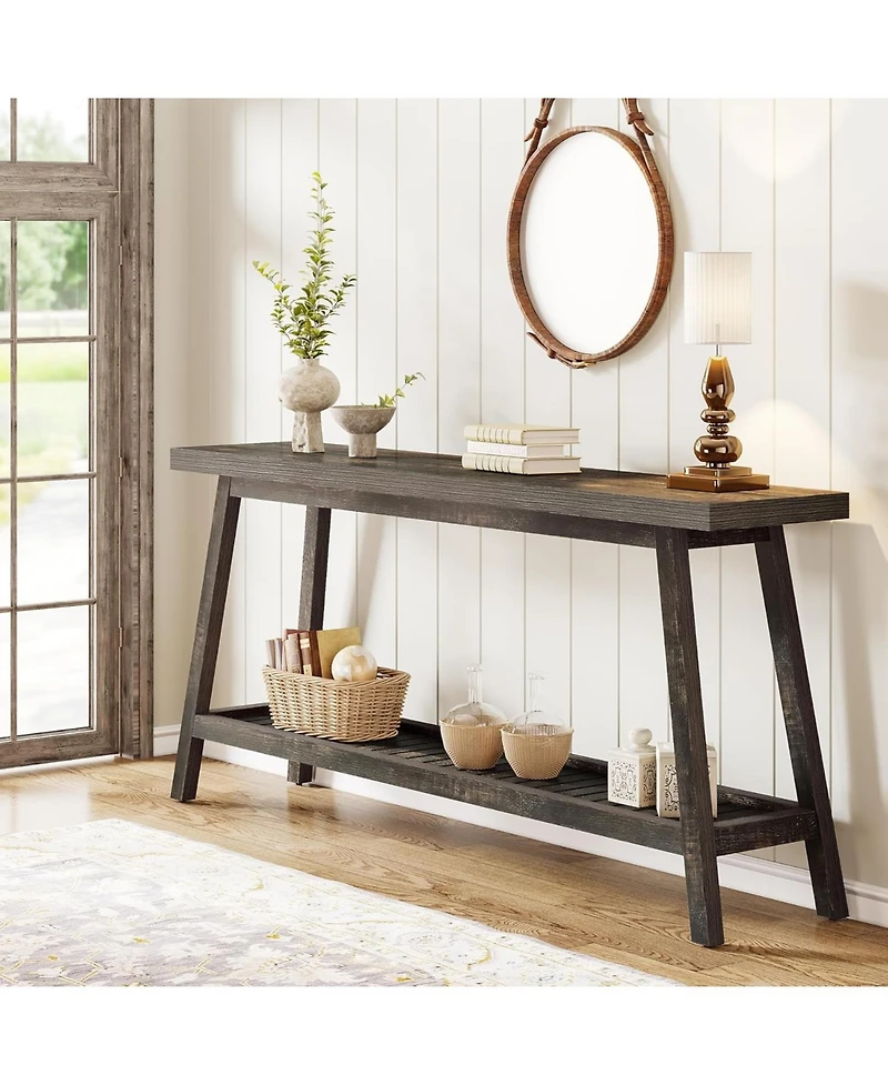 Tribesigns Farmhouse Console Entryway Table: 70.9 Inches Extra Long Console Table for Entryway, 2-Tier Narrow Wood Foyer Sofa Couch Table