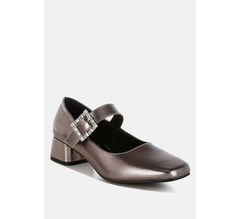 Abeba Diamante Brooch Metallic Mary Jane Pumps