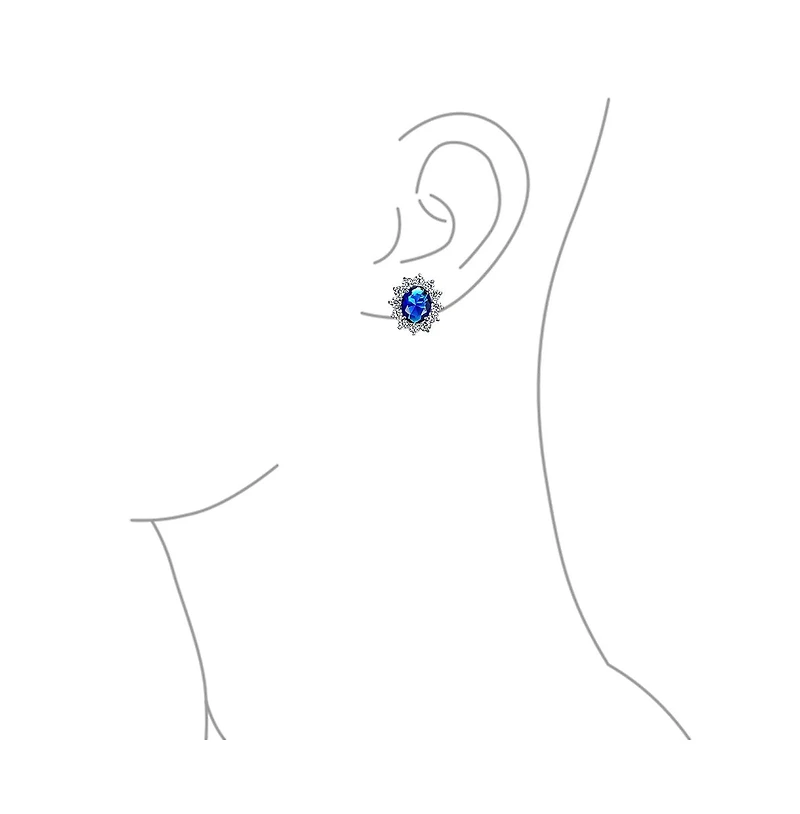 Bling Jewelry Style Fashion Oval Crown Halo Statement Bracelet Matching Clip On Earrings Set Silver Plated