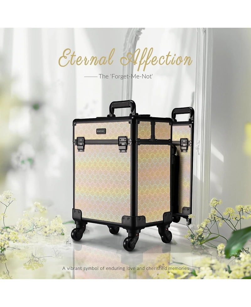 Byootique Rolling Makeup Train Case Cosmetic Trolley Organizer Blush ForgetMeNot