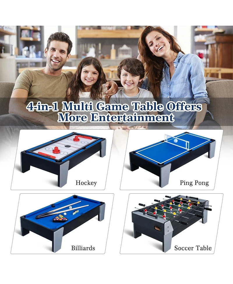 Sugift 4-in-1 Mini Multi Game Table, Combination Game Table, Childrens Combo Arcade Set with Pool Billiards, Hockey, Foosball and Table Tennis