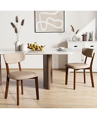 Gouun Dining Chairs Set of 2 Upholstered Mid-Back with Solid Rubber Wood Frame