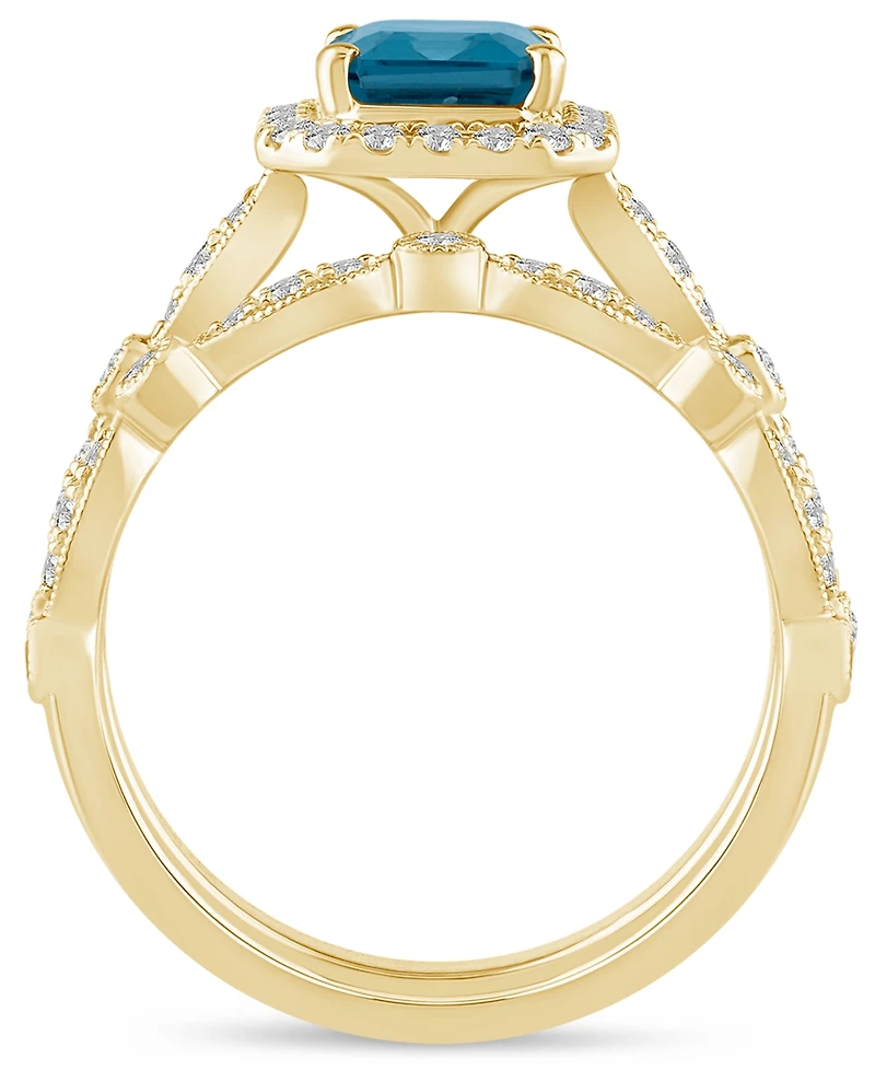 London Blue Topaz (2 ct. t.w.) & Diamond (1/2 Halo Bridal Set 14k Gold