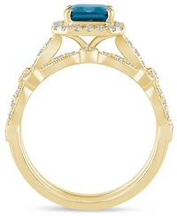 London Blue Topaz (2 ct. t.w.) & Diamond (1/2 Halo Bridal Set 14k Gold