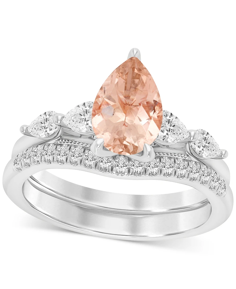Morganite (1-5/8 ct. t.w.) & Diamond (5/8 Pear Bridal Set 14k White Gold