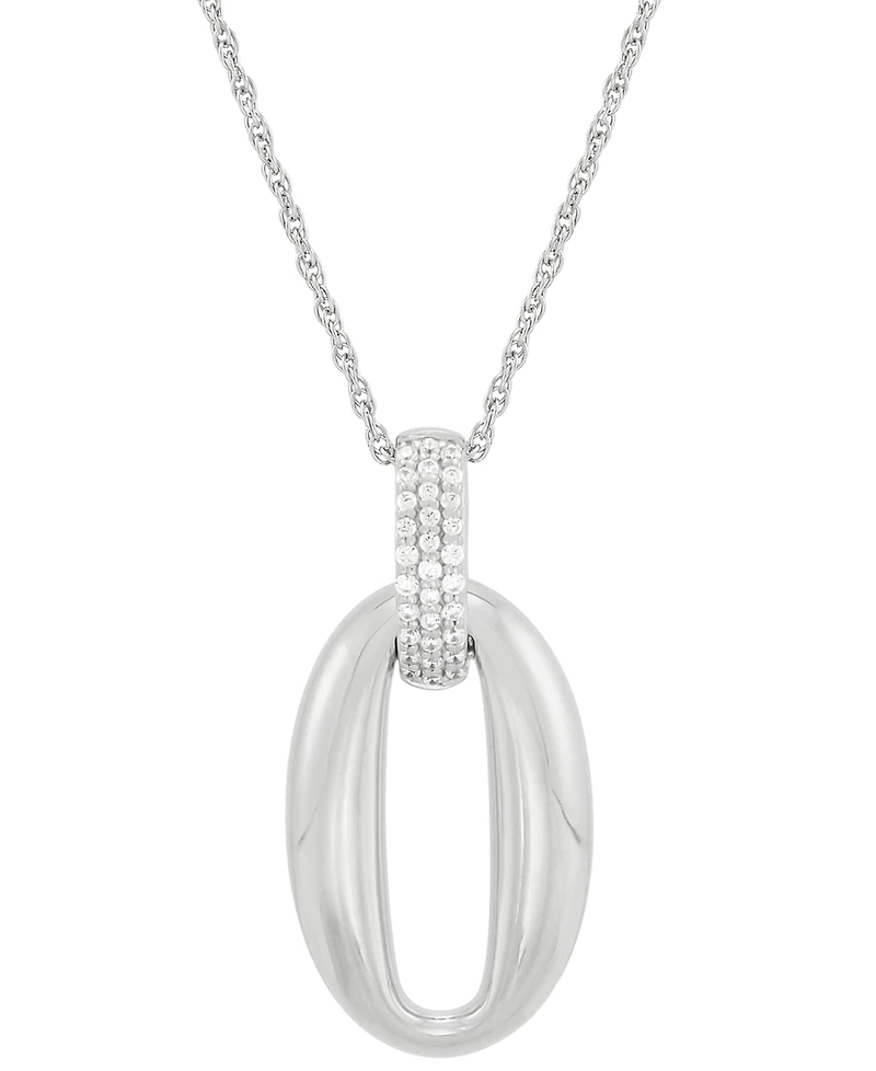 Diamond Pave Oval Pendant Necklace (1/10 ct. t.w.) in Sterling Silver, 16" + 2" extender