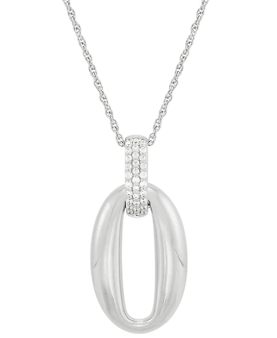 Diamond Pave Oval Pendant Necklace (1/10 ct. t.w.) in Sterling Silver, 16" + 2" extender