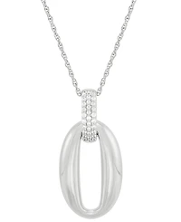 Diamond Pave Oval Pendant Necklace (1/10 ct. t.w.) in Sterling Silver, 16" + 2" extender