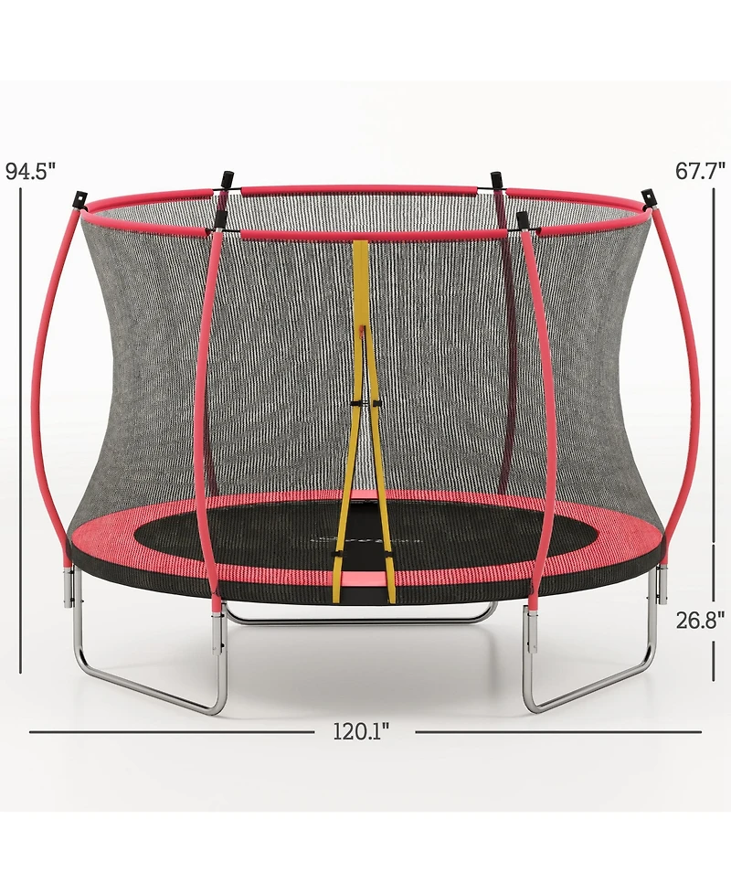 Soozier 10ft Outdoor Trampoline with Net Enclosure, Curved Poles,