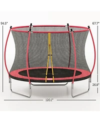 Soozier 10ft Outdoor Trampoline with Net Enclosure, Curved Poles,