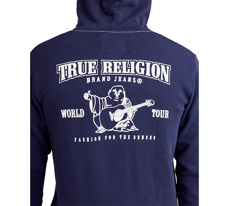 True Religion Men's Classic Logo Zip Up Drawstring Hoodie