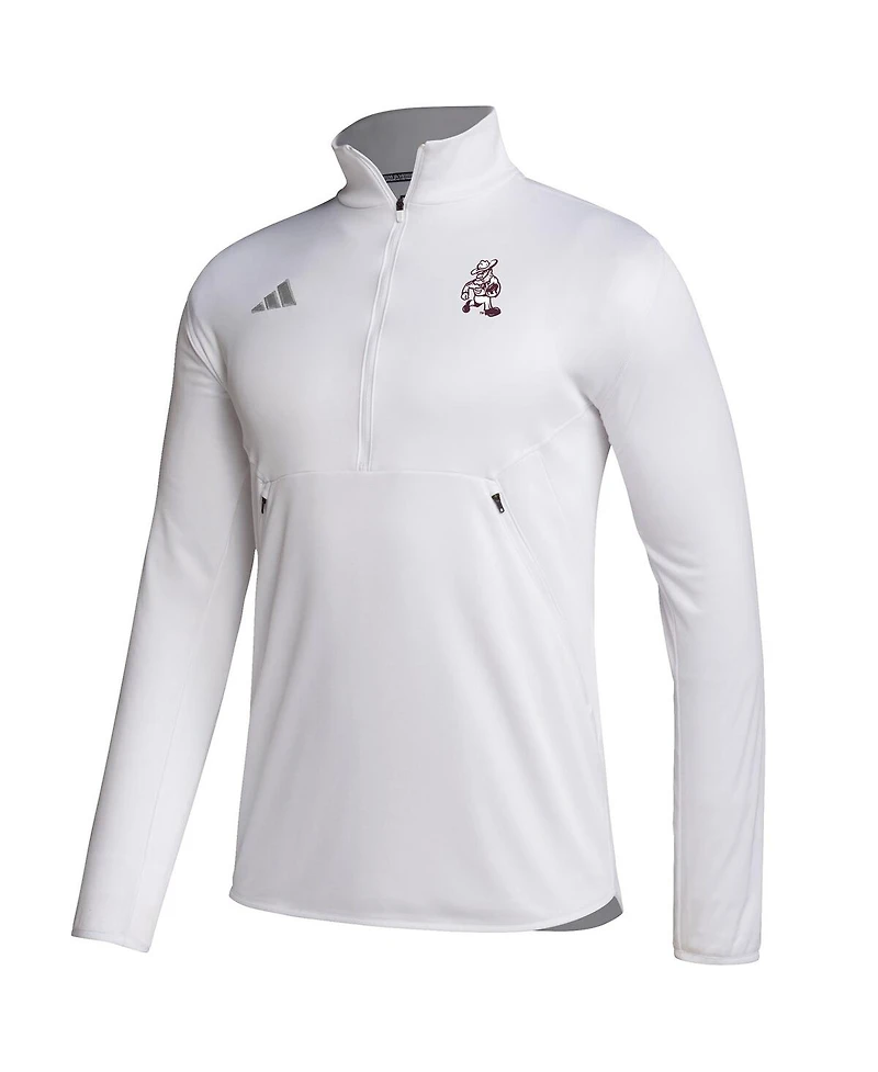 Adidas Men's White Texas A M Aggies Ol' Sarge Sideline Knit Quarter-Zip Pullover Top