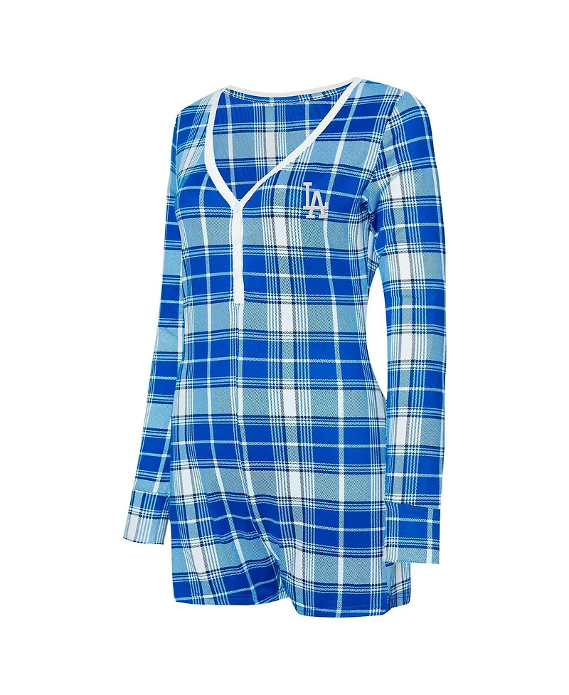 Concepts Sport Women's Royal Los Angeles Dodgers Ashford Plaid V-Neck Knit Romper