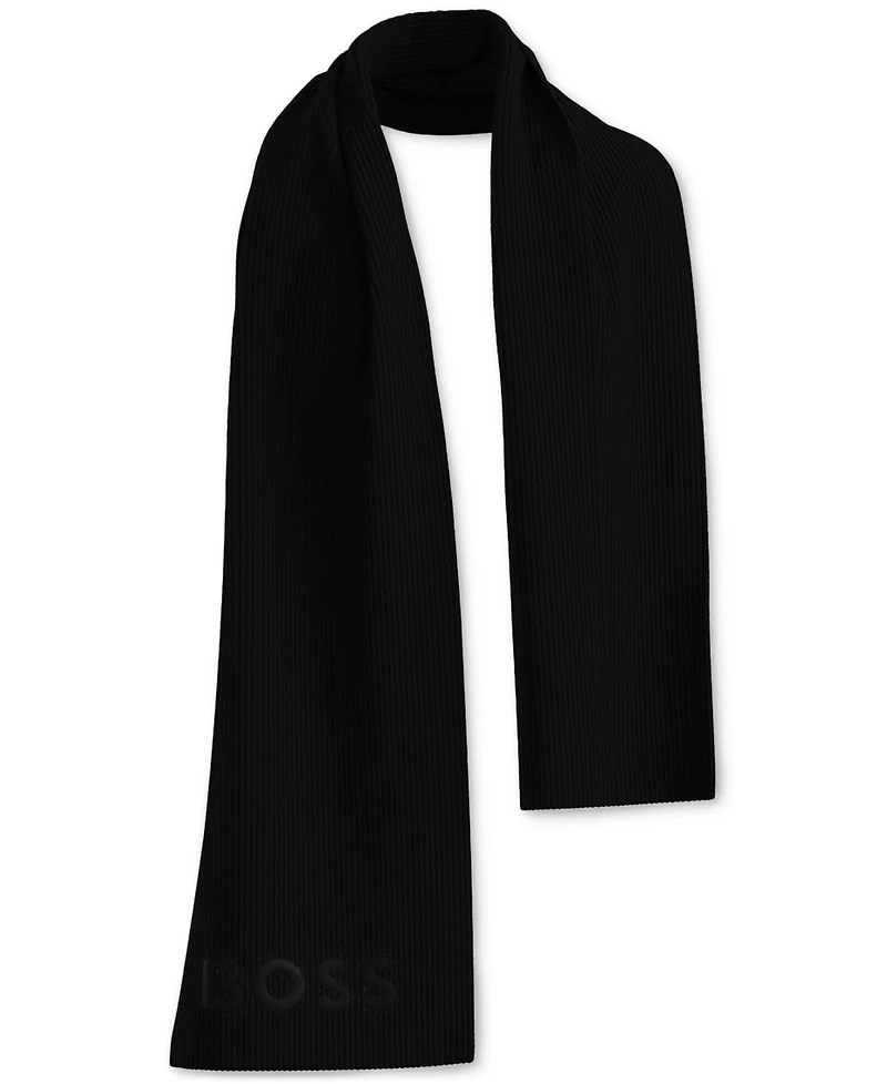 Hugo Men's Afox Ribbed Tonal Logo 70" Scarf