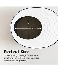 Iris Usa Large Stylish Round Top Entry Cat Litter Box with Scoop, Curved Kitty Litter Pan with Litter Particle Catching, Navy/White