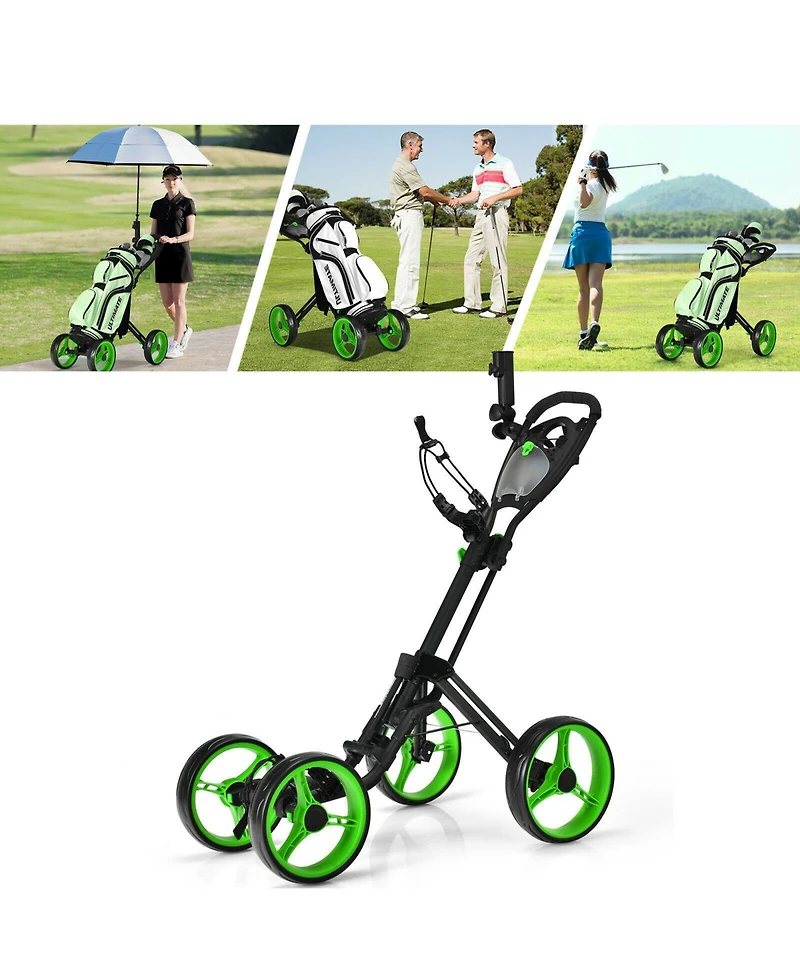 Gymax 4 Wheels Folding Golf Push Cart W/ Adjustable Handle Foot Brake