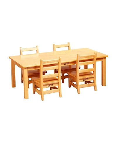 ECR4Kids 24in x 48in Rectangular Hardwood Table with 16in Legs and Four 8in Chairs, Honey, 1