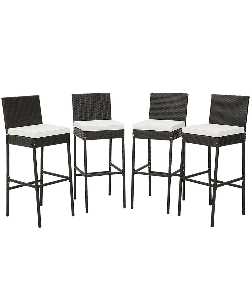 4 Pcs Patio Wicker Barstools Bar Height Chairs with Cushions Backyard