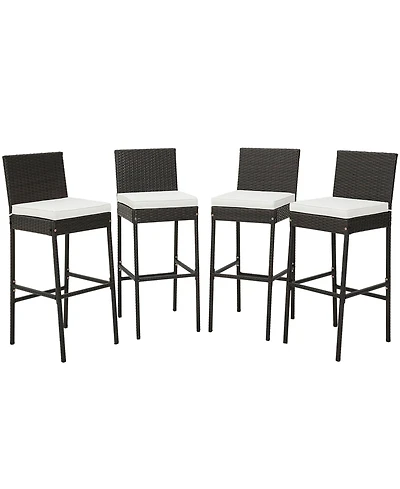 4 Pcs Patio Wicker Barstools Bar Height Chairs with Cushions Backyard