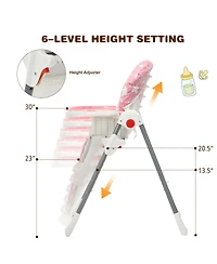 Gouun Folding Baby High Dining Chair with 6-Level Height Adjustment