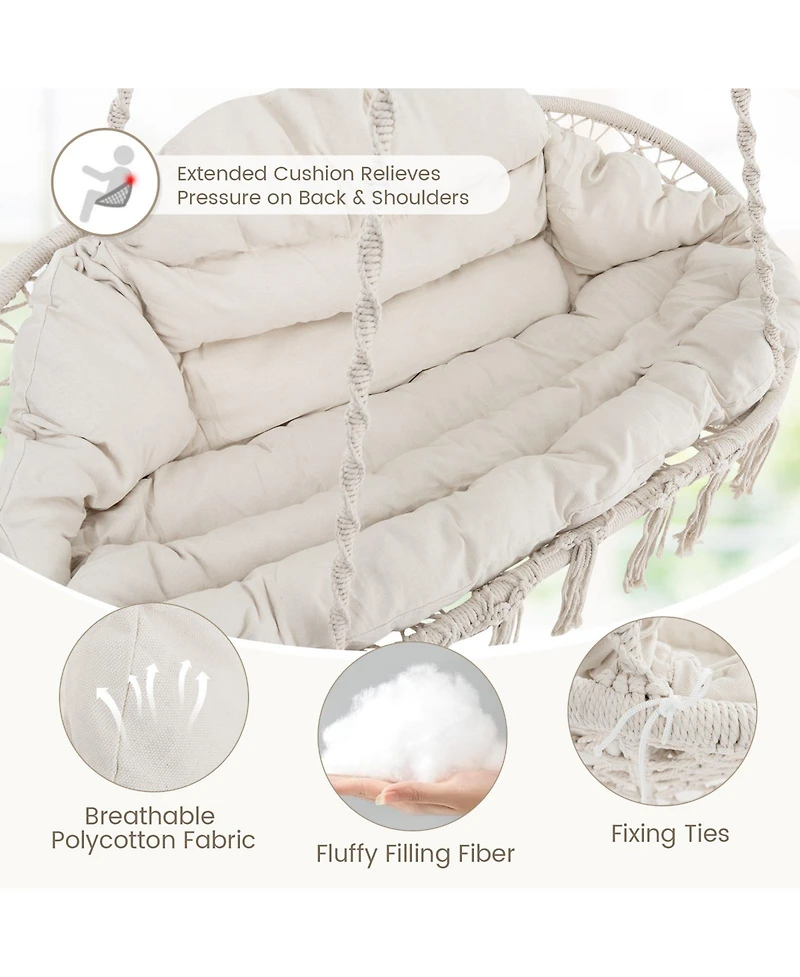 Gouun Hand-Woven Rope Hanging Chair with Thick Cushion and Folding Metal Frame