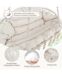 Gouun Hand-Woven Rope Hanging Chair with Thick Cushion and Folding Metal Frame
