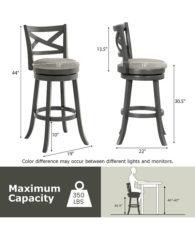 Swivel Bar Stools Set of Bar Height Chairs with Hollow Back Soft-padded Seat