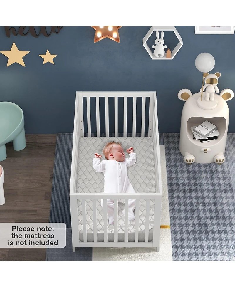 Gymax Wooden Baby Crib 3-Height Adjustable Wood Mini Crib Non-Toxic Finish