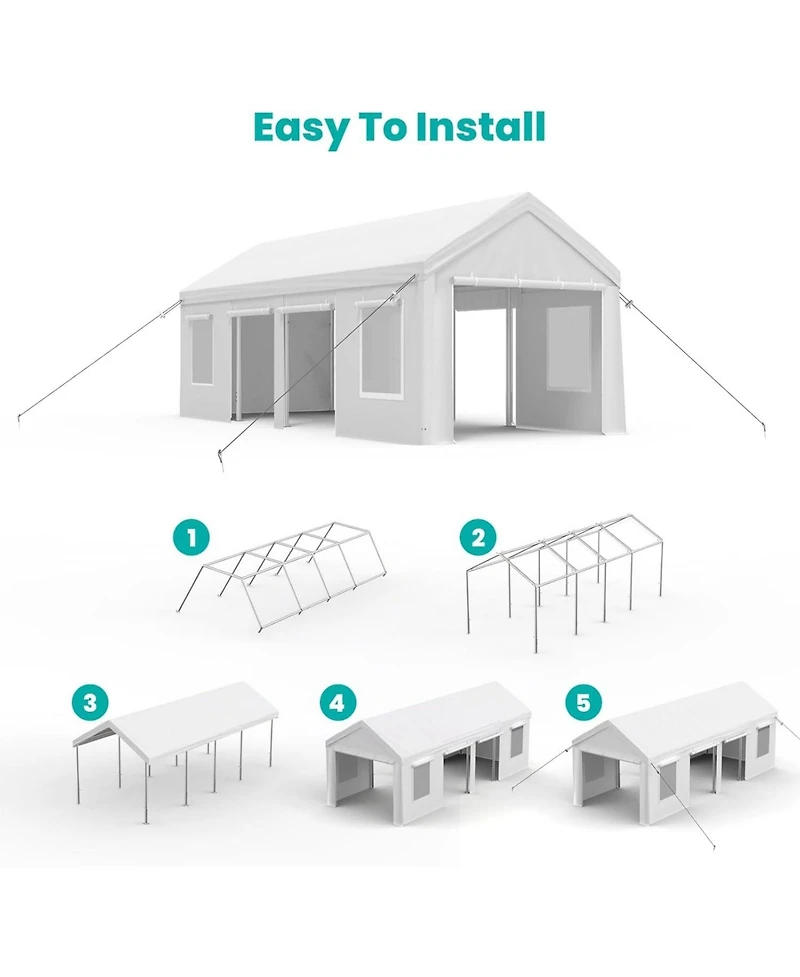 gaomon Carport Heavy Duty, 13x25ft Portable Carport with Reinforced Steel Poles, Upgraded Portable Garage with Doors & Window, Uv Resistant All-Season