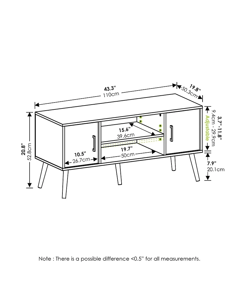 Furinno Mid-Century Tv Stand Entertainment Media Console w/2 Cabinets&Open Storage Shelves for TVs up to 50",Espresso