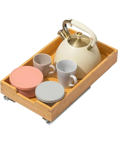 Florida Brands Bamboo Wooden Pull Out Cabinet Organizer with Heavy Duty Metal Rails and Bamboo Basket x 20 In