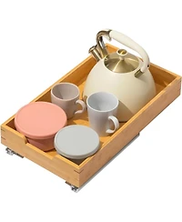 Florida Brands Bamboo Wooden Pull Out Cabinet Organizer with Heavy Duty Metal Rails and Bamboo Basket x 20 In