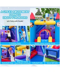 Costway Rocket Theme Inflatable Water Slide Park with 2 Slides Splash Pool & 1100W Blower