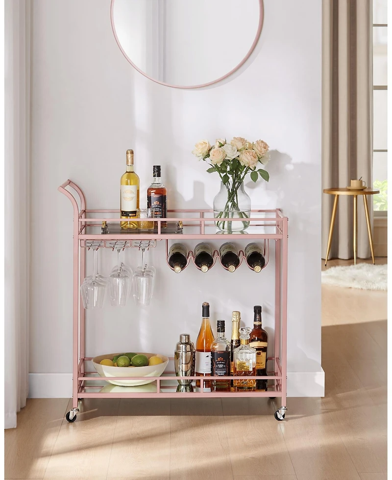 Slickblue Home Bar Serving Cart with 2 Mirrored Shelves, Wine Holders, Glass Holders, for Kitchen
