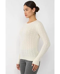 Jennie Liu Women's 100% Cashmere Cable-knit Long Sleeve Pullover Crew Neck Sweater